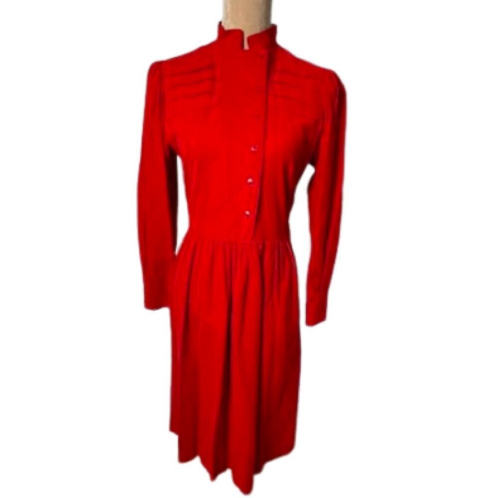 Vintage 80's Lanz Originals Cottagcore Red Corduroy Bib Front Midi Dress Small